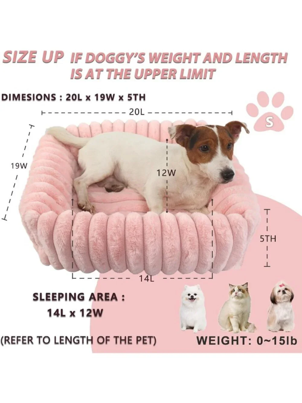 Cozy Washable Small Dog & Cat Bed - Orthopedic Pink Rectangle Pet Cuddler